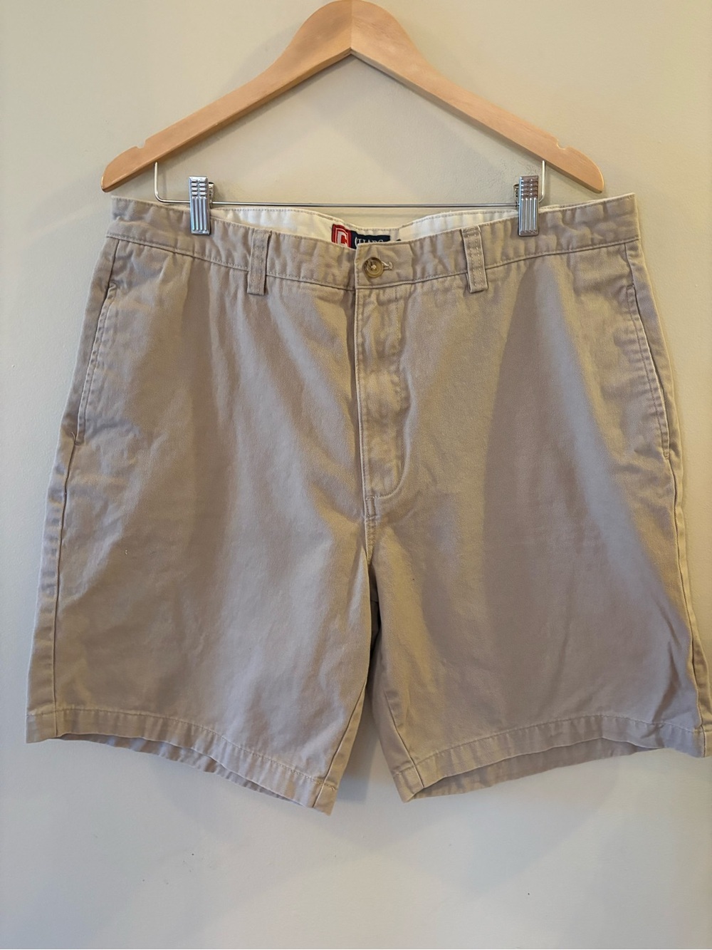 Chaps Khaki Chino Shorts, Beige Cotton Flat Front, Casual Classic, Men’s Sz 40
